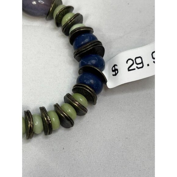 Boho Stretch Bracelet – Ballet Purple, Navy Blue & Sage Green Glass Beads with A - Picture 3 of 7
